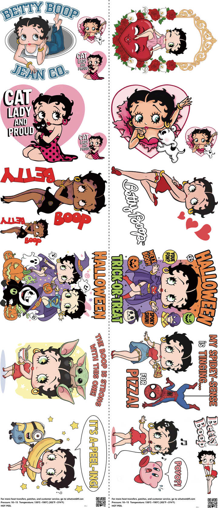 Classic Cartoon Style mixed-style heat transfer design set on a 23.5 by 53 inch sheet