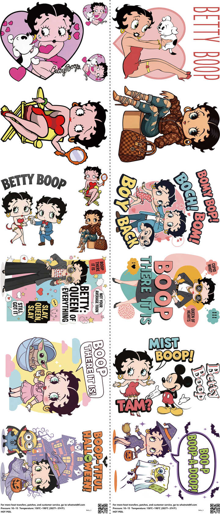 Classic Cartoon Style mixed-style heat transfer design set on a 23.5 by 53 inch sheet