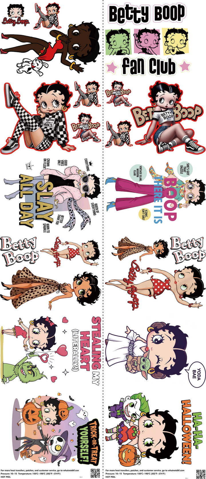 Classic Cartoon Style mixed-style heat transfer design set on a 23.5 by 53 inch sheet