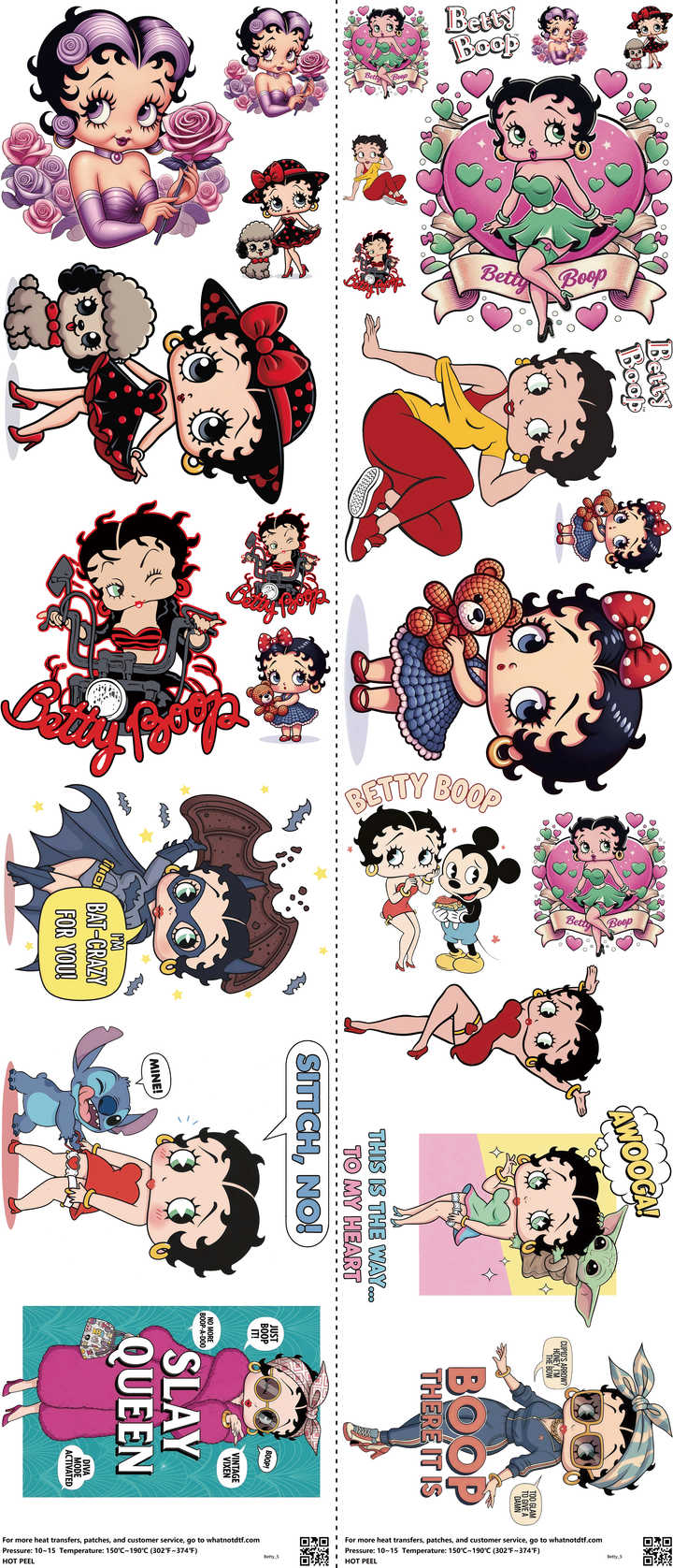 Classic Cartoon Style mixed-style heat transfer design set on a 23.5 by 53 inch sheet