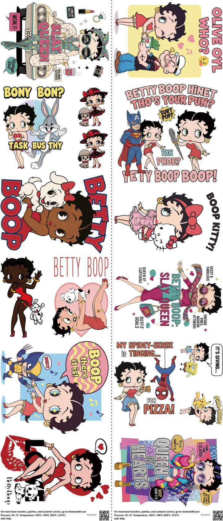 Classic Cartoon Style mixed-style heat transfer design set on a 23.5 by 53 inch sheet