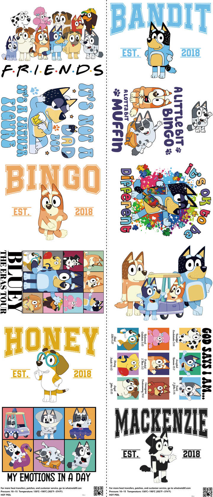 Kids Cartoon Style mixed-style heat transfer design set on a 23.5 by 53 inch sheet