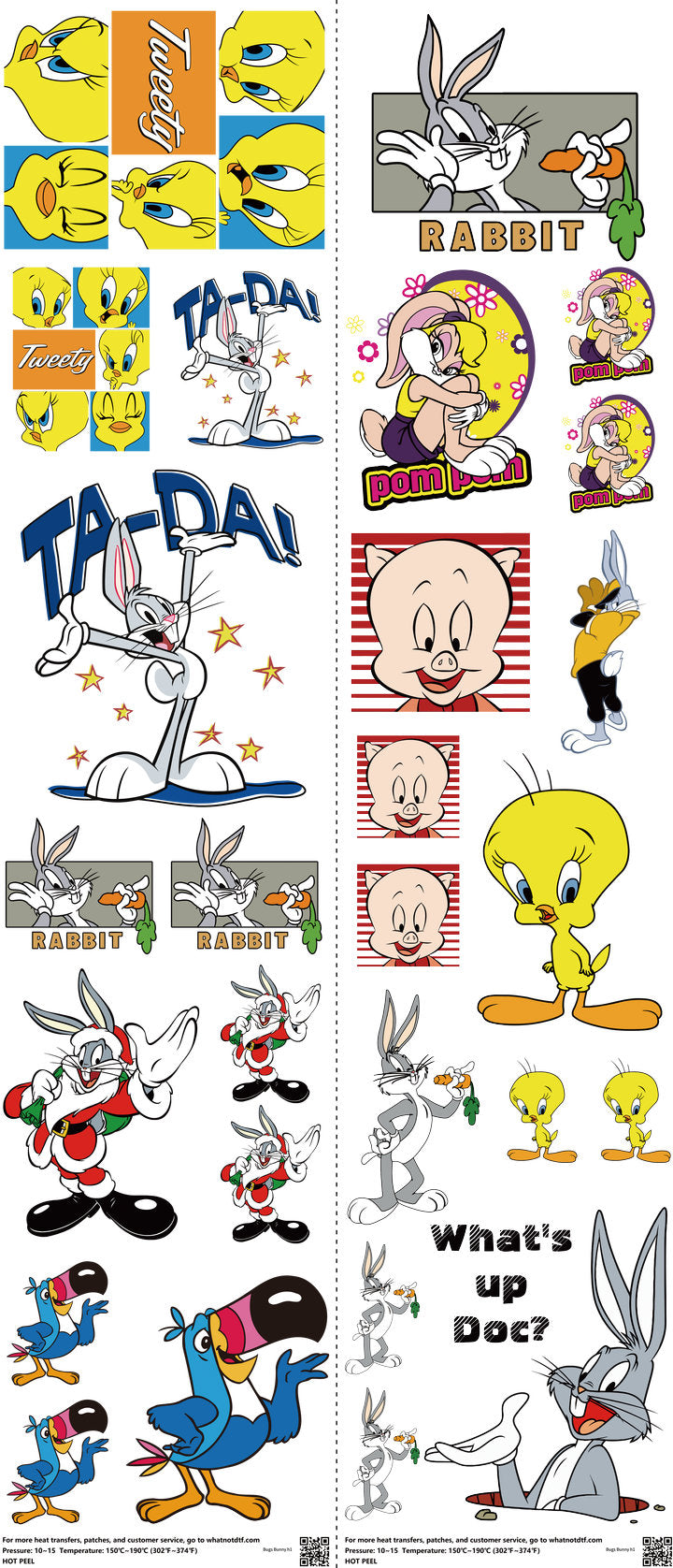 Classic Cartoon Style mixed-style heat transfer design set on a 23.5 by 53 inch sheet