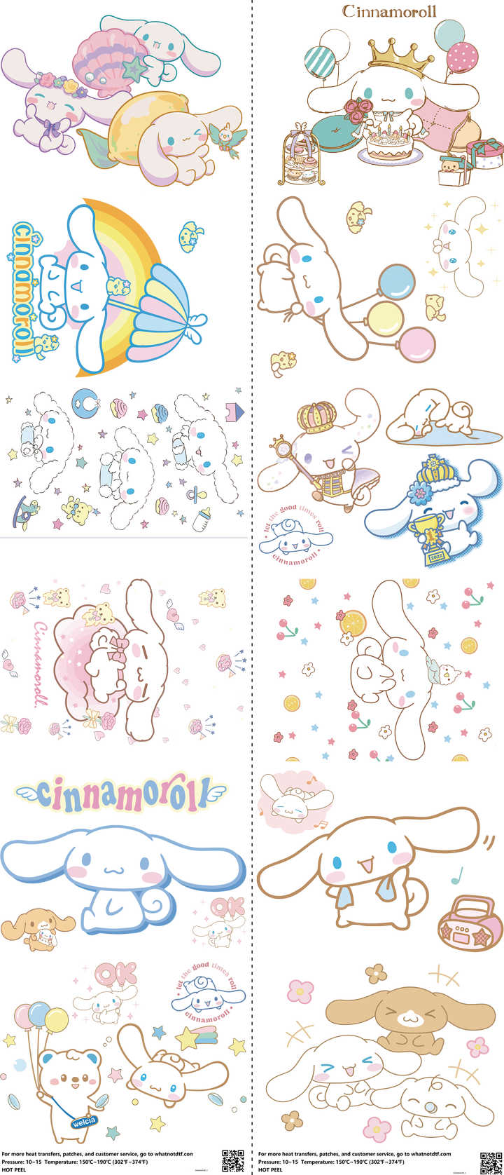 Cute Character Style mixed-style heat transfer design set on a 23.5 by 53 inch sheet