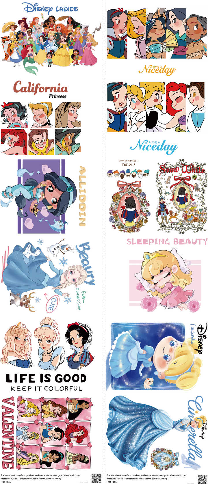 Family Animation Style mixed-style heat transfer design set on a 23.5 by 53 inch sheet
