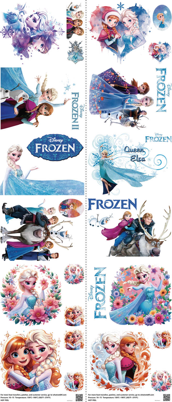 Family Animation Style mixed-style heat transfer design set on a 23.5 by 53 inch sheet