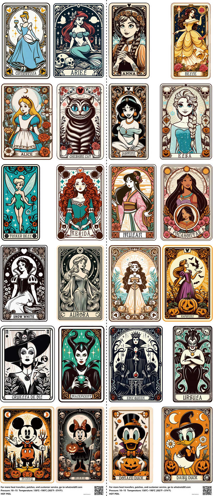 Family Animation Style mixed-style heat transfer design set on a 23.5 by 53 inch sheet