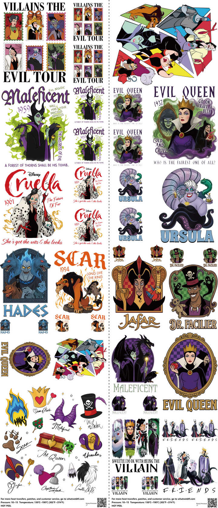 Family Animation Style mixed-style heat transfer design set on a 23.5 by 53 inch sheet