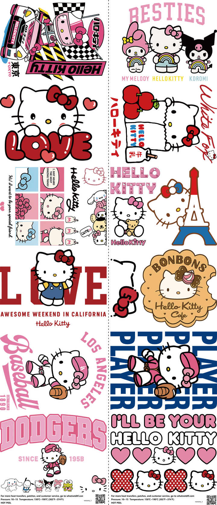 Cute Character Style mixed-style heat transfer design set on a 23.5 by 53 inch sheet