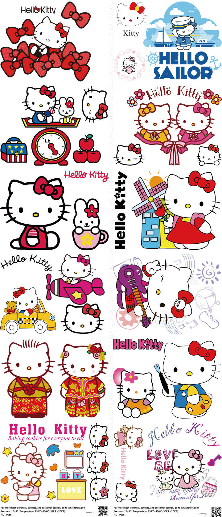 Cute Character Style mixed-style heat transfer design set on a 23.5 by 53 inch sheet