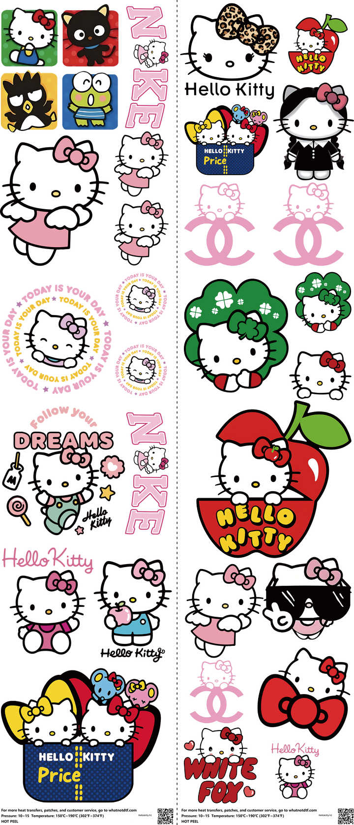 Cute Character Style mixed-style heat transfer design set on a 23.5 by 53 inch sheet