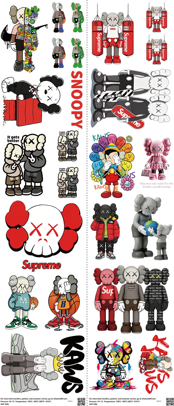 Designer Toy Style mixed-style heat transfer design set on a 23.5 by 53 inch sheet