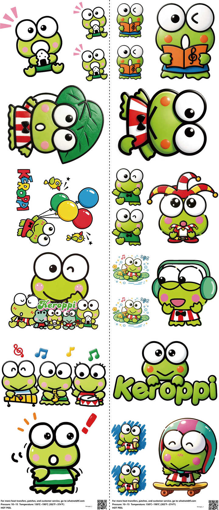 Cute Character Style mixed-style heat transfer design set on a 23.5 by 53 inch sheet