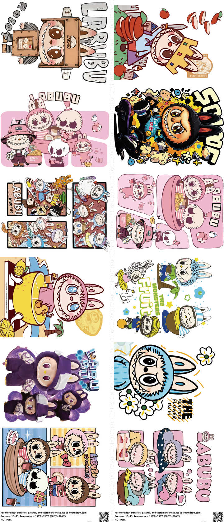Designer Toy Style mixed-style heat transfer design set on a 23.5 by 53 inch sheet