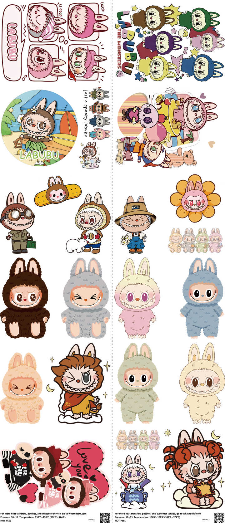 Designer Toy Style mixed-style heat transfer design set on a 23.5 by 53 inch sheet