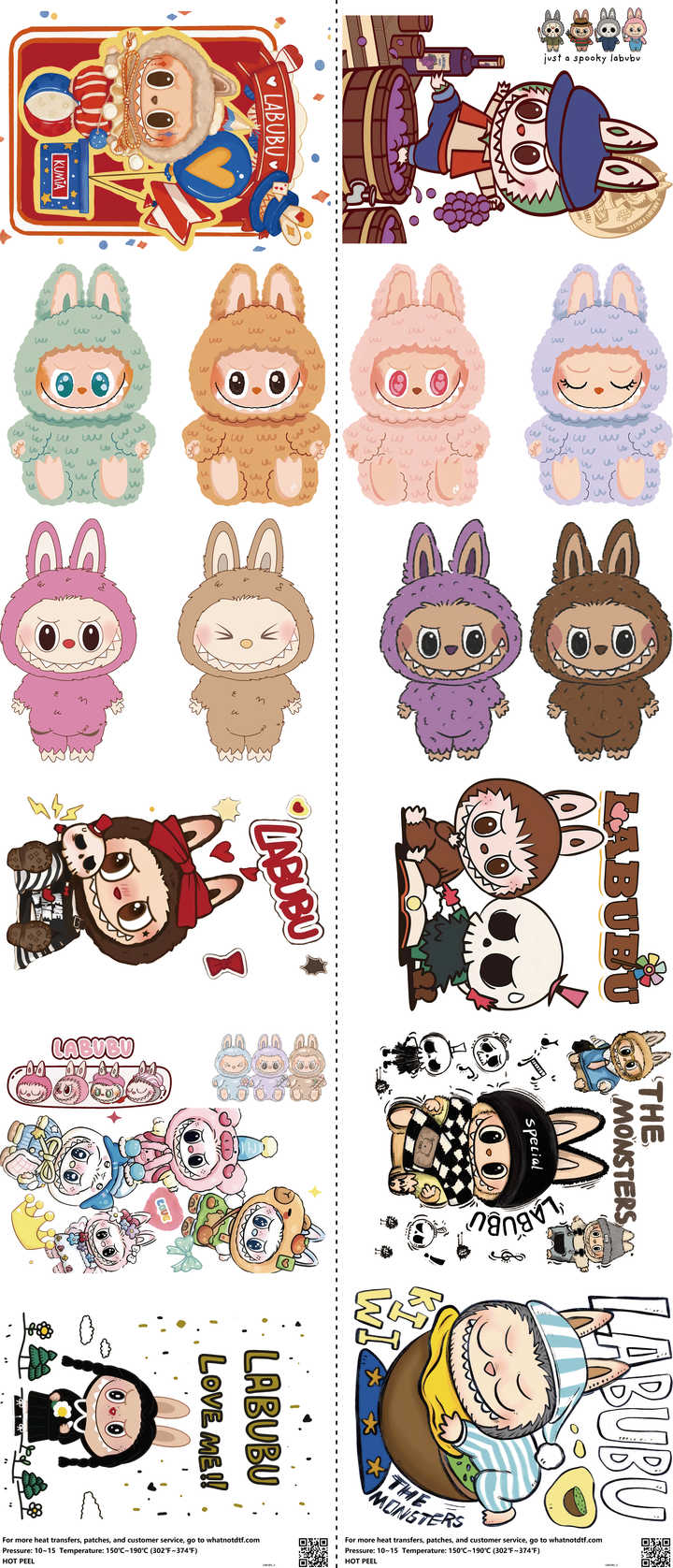 Designer Toy Style mixed-style heat transfer design set on a 23.5 by 53 inch sheet