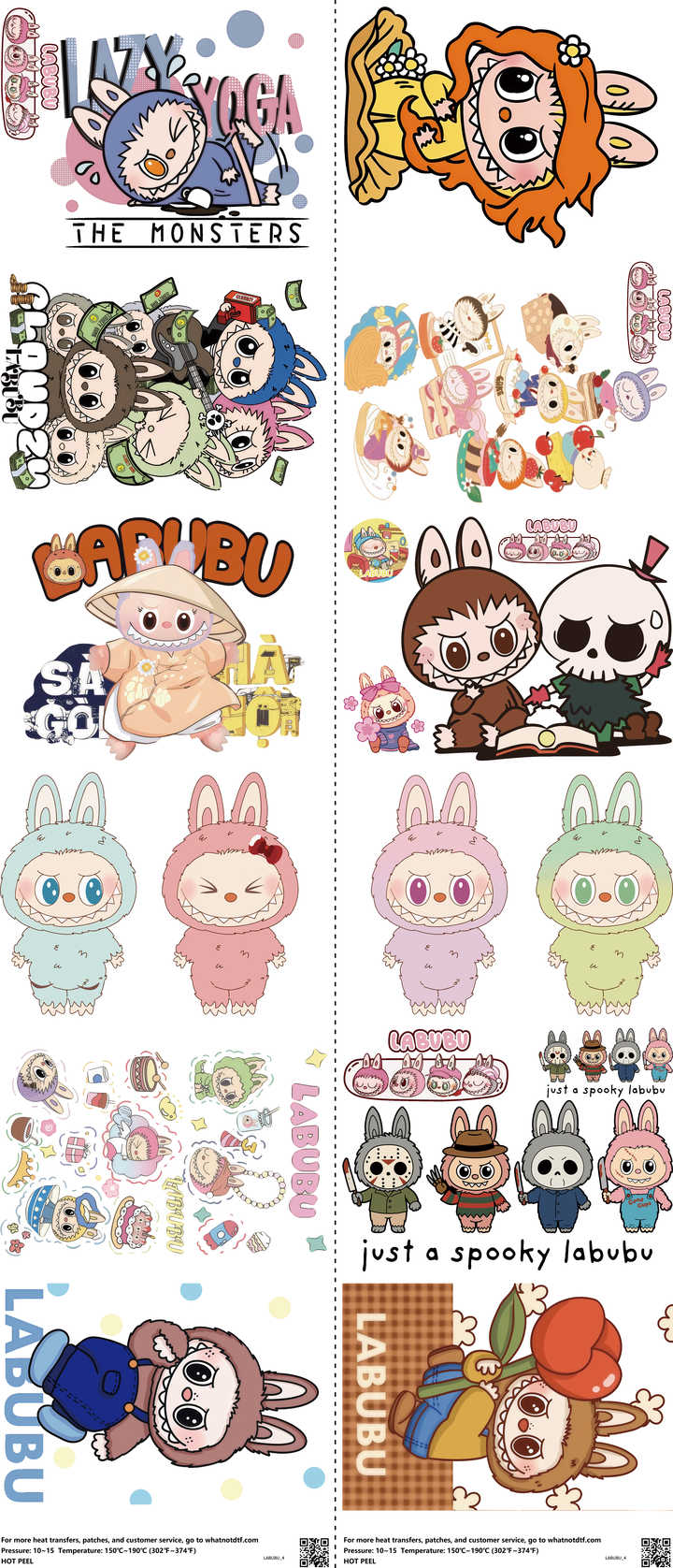 Designer Toy Style mixed-style heat transfer design set on a 23.5 by 53 inch sheet