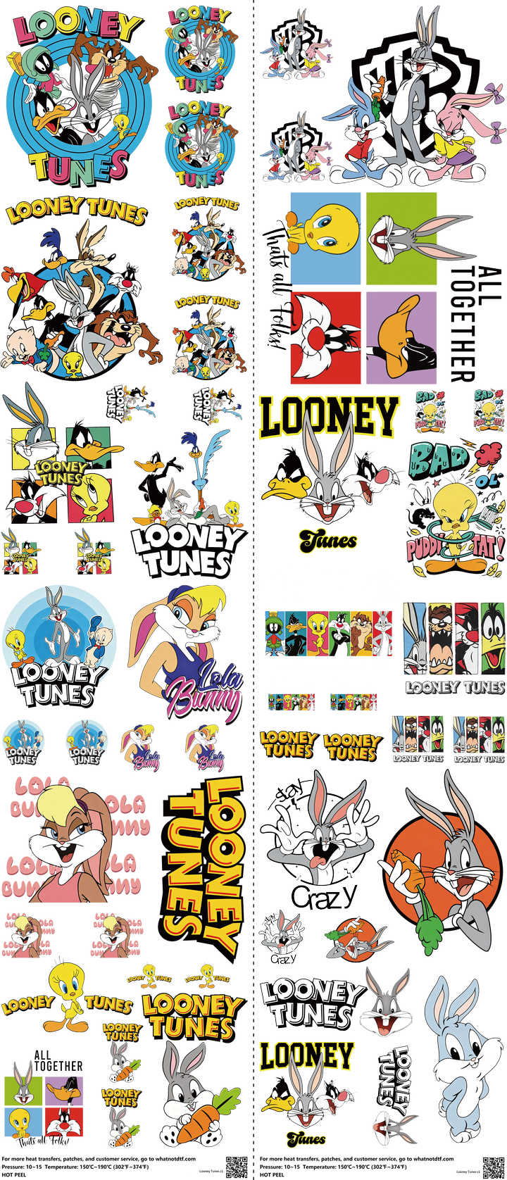 Classic Cartoon Style mixed-style heat transfer design set on a 23.5 by 53 inch sheet