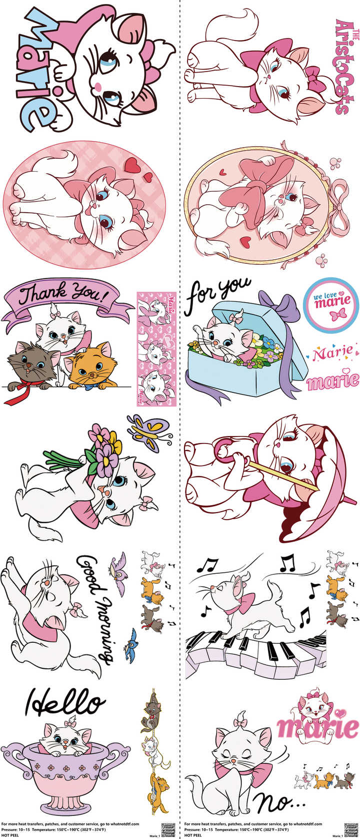 Cute Character Style mixed-style heat transfer design set on a 23.5 by 53 inch sheet