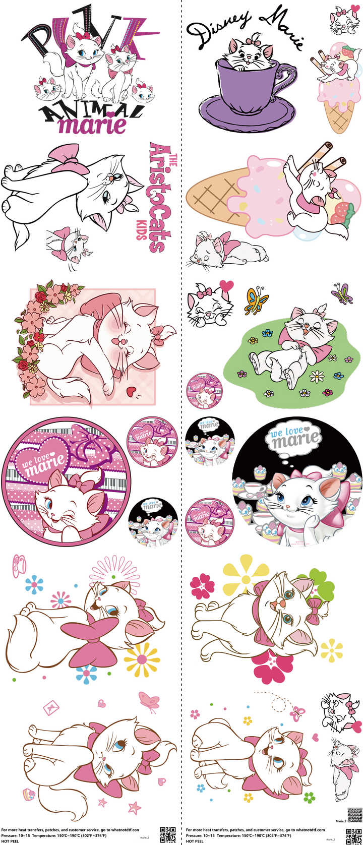 Cute Character Style mixed-style heat transfer design set on a 23.5 by 53 inch sheet