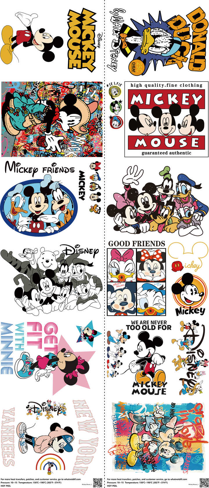 Family Animation Style mixed-style heat transfer design set on a 23.5 by 53 inch sheet