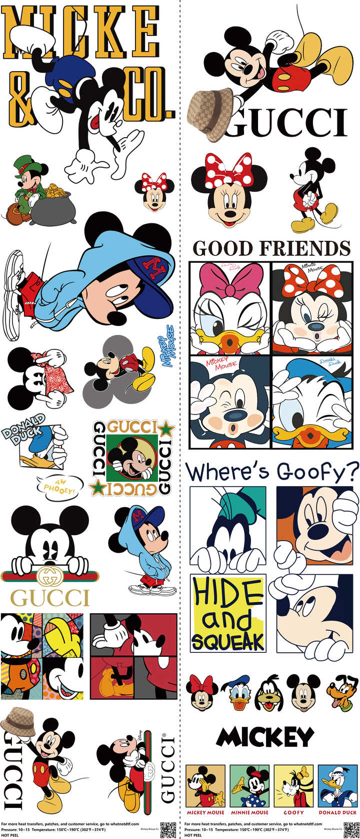 Family Animation Style mixed-style heat transfer design set on a 23.5 by 53 inch sheet