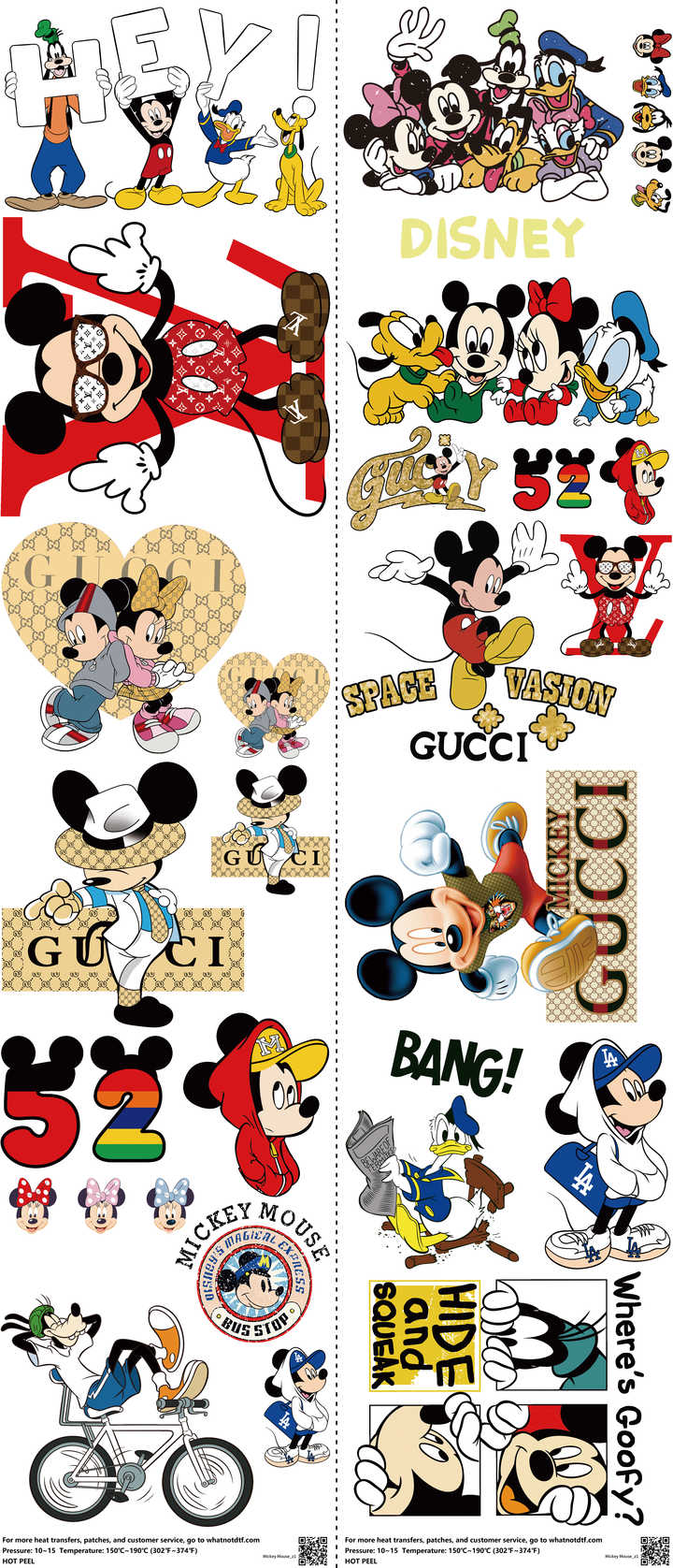 Family Animation Style mixed-style heat transfer design set on a 23.5 by 53 inch sheet