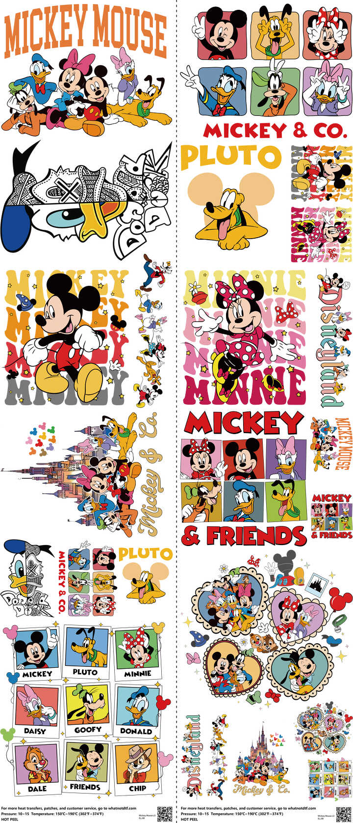 Family Animation Style mixed-style heat transfer design set on a 23.5 by 53 inch sheet