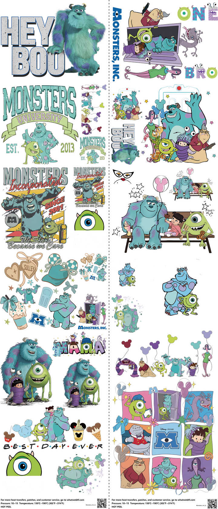 Family Animation Style mixed-style heat transfer design set on a 23.5 by 53 inch sheet