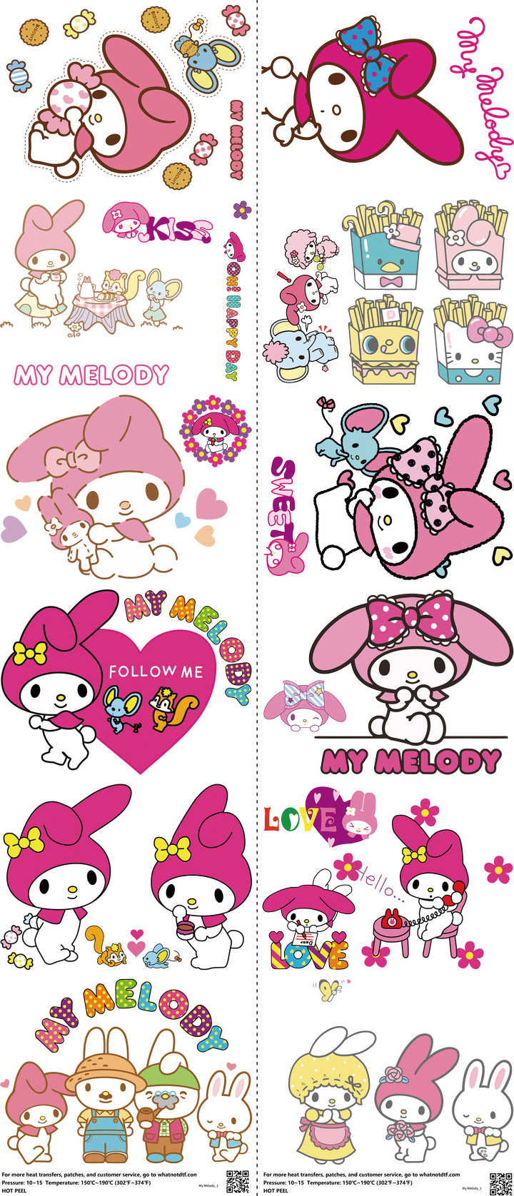 Cute Character Style mixed-style heat transfer design set on a 23.5 by 53 inch sheet