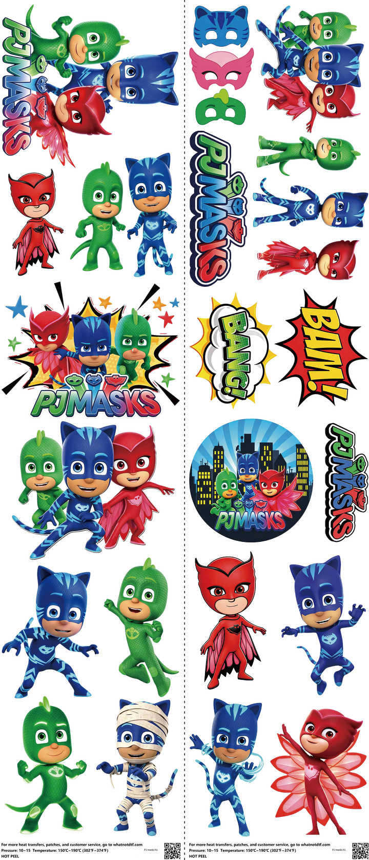 Kids Cartoon Style mixed-style heat transfer design set on a 23.5 by 53 inch sheet