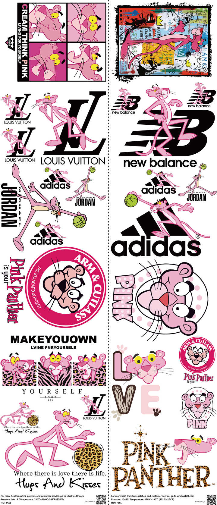 Classic Cartoon Style mixed-style heat transfer design set on a 23.5 by 53 inch sheet