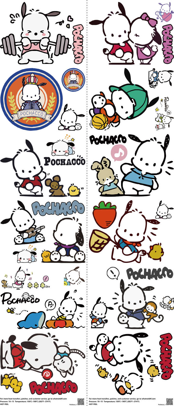 Cute Character Style mixed-style heat transfer design set on a 23.5 by 53 inch sheet