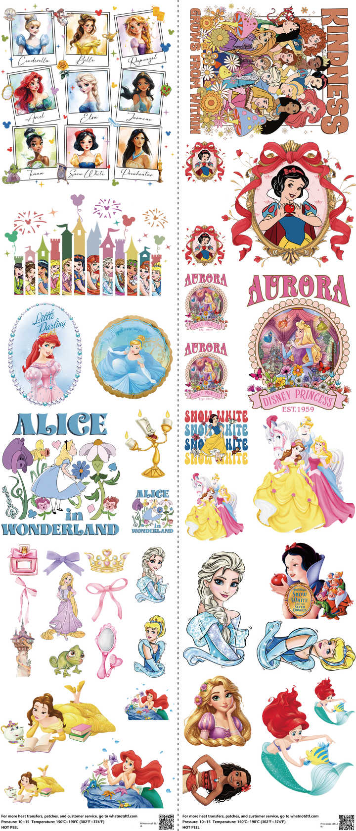 Family Animation Style mixed-style heat transfer design set on a 23.5 by 53 inch sheet