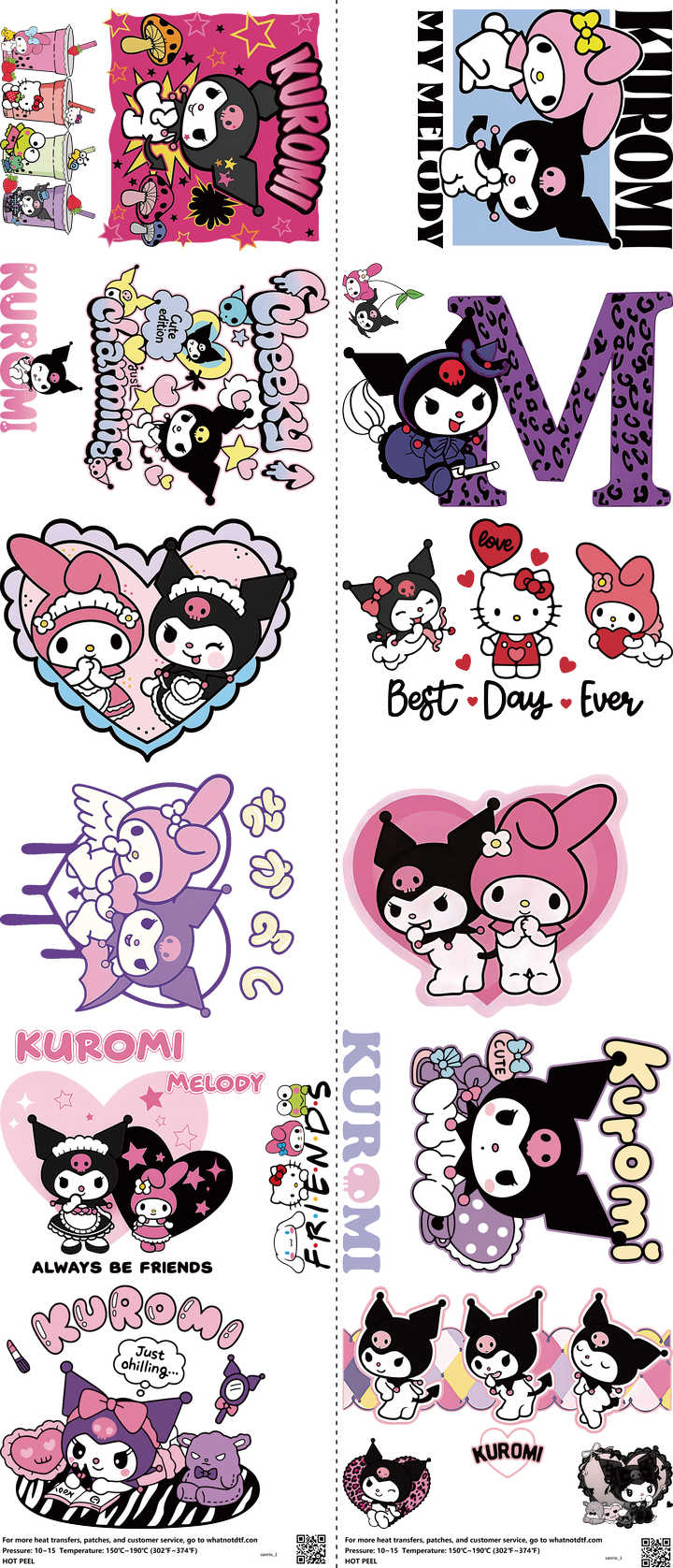 Cute Character Style mixed-style heat transfer design set on a 23.5 by 53 inch sheet