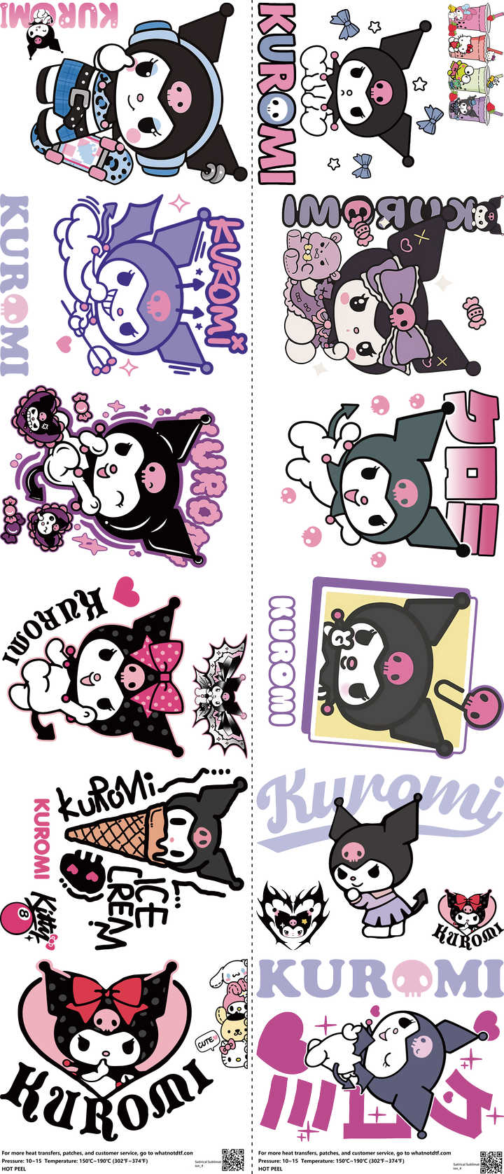 Cute Character Style mixed-style heat transfer design set on a 23.5 by 53 inch sheet
