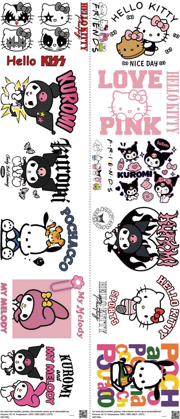 Cute Character Style mixed-style heat transfer design set on a 23.5 by 53 inch sheet