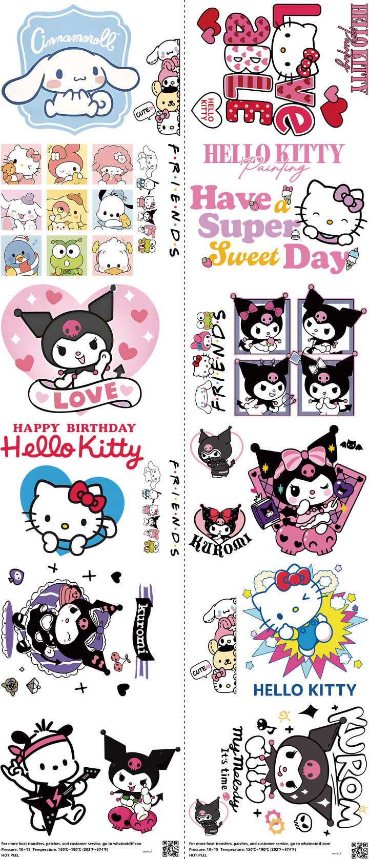 Cute Character Style mixed-style heat transfer design set on a 23.5 by 53 inch sheet