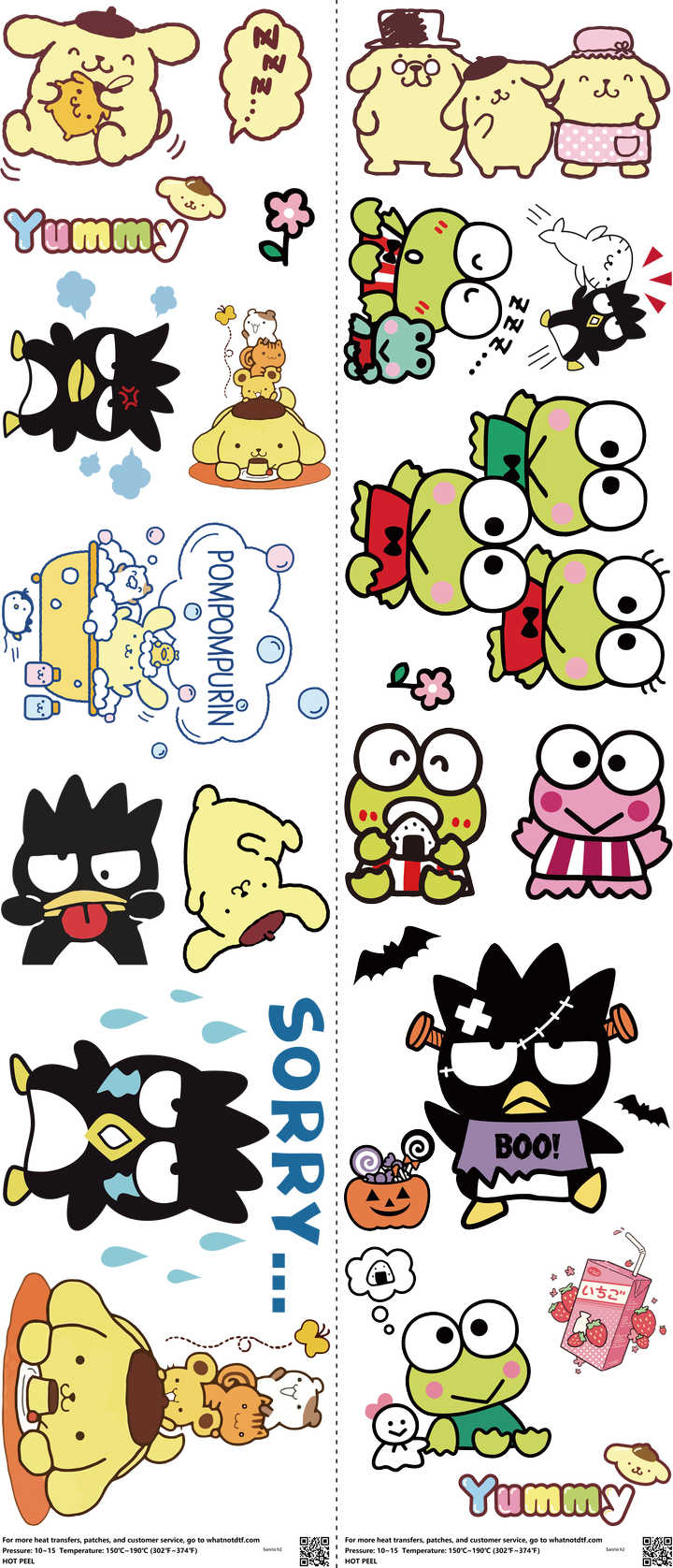Cute Character Style mixed-style heat transfer design set on a 23.5 by 53 inch sheet