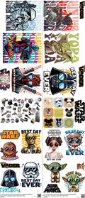 Screen-Inspired Art mixed-style heat transfer design set on a 23.5 by 53 inch sheet