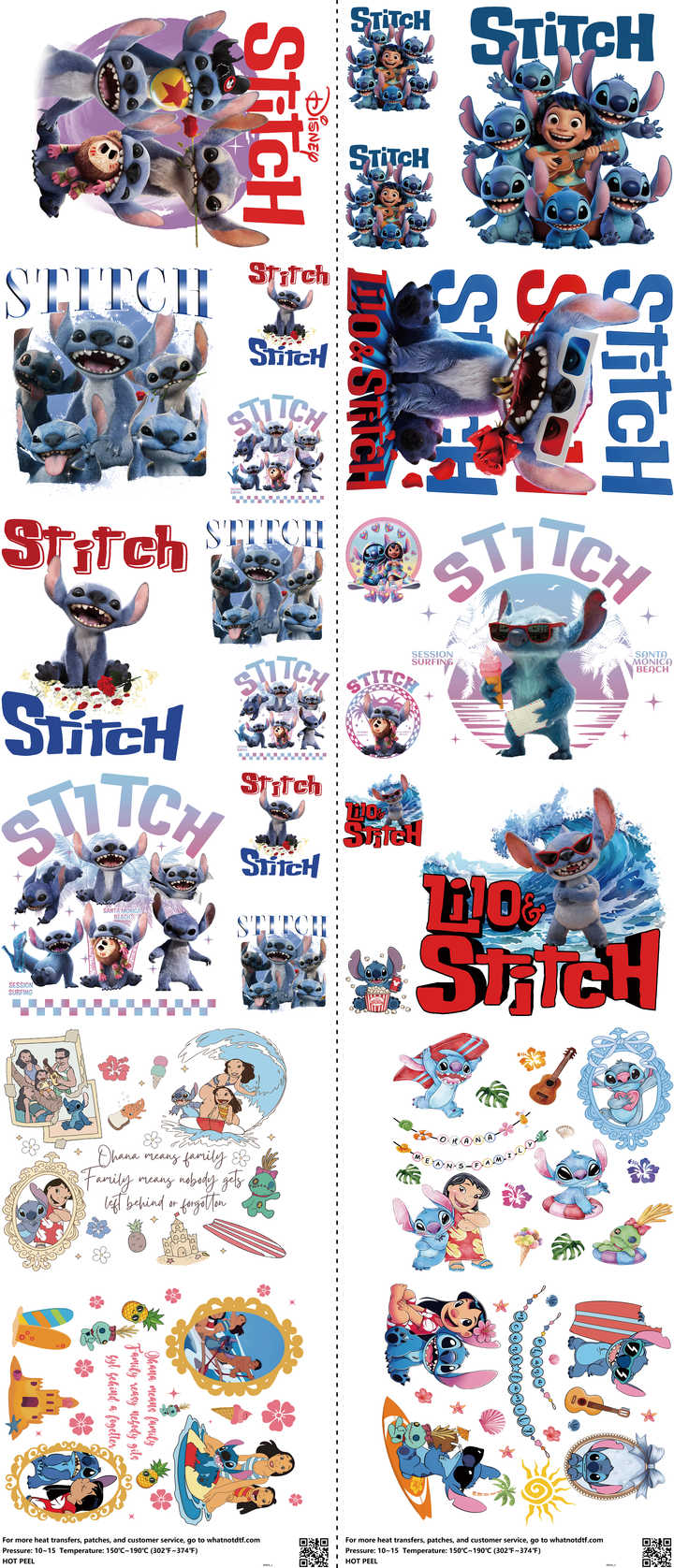 Family Animation Style mixed-style heat transfer design set on a 23.5 by 53 inch sheet