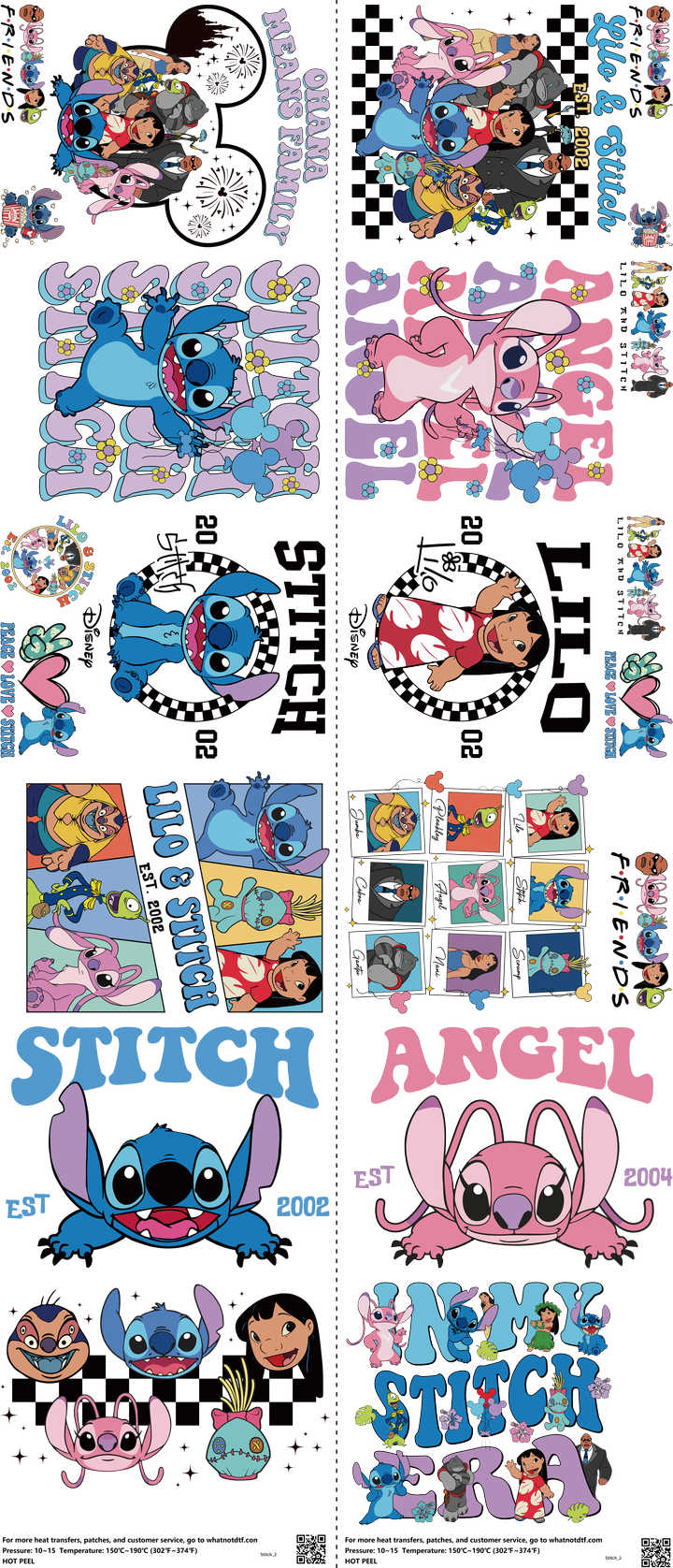 Family Animation Style mixed-style heat transfer design set on a 23.5 by 53 inch sheet