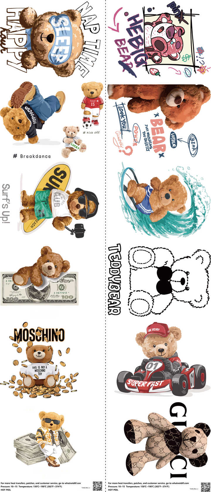 Designer Toy Style mixed-style heat transfer design set on a 23.5 by 53 inch sheet