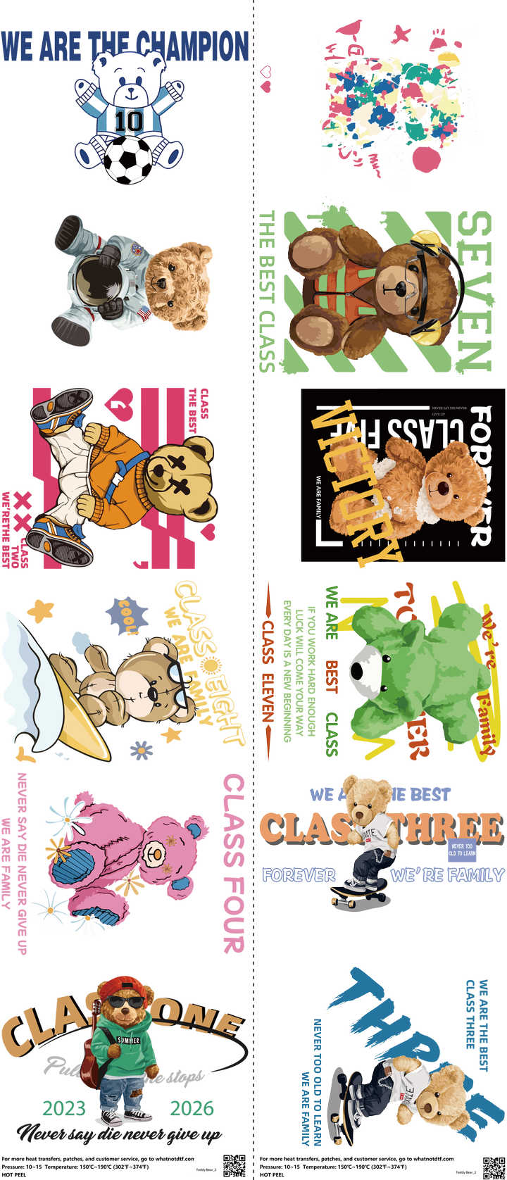 Designer Toy Style mixed-style heat transfer design set on a 23.5 by 53 inch sheet