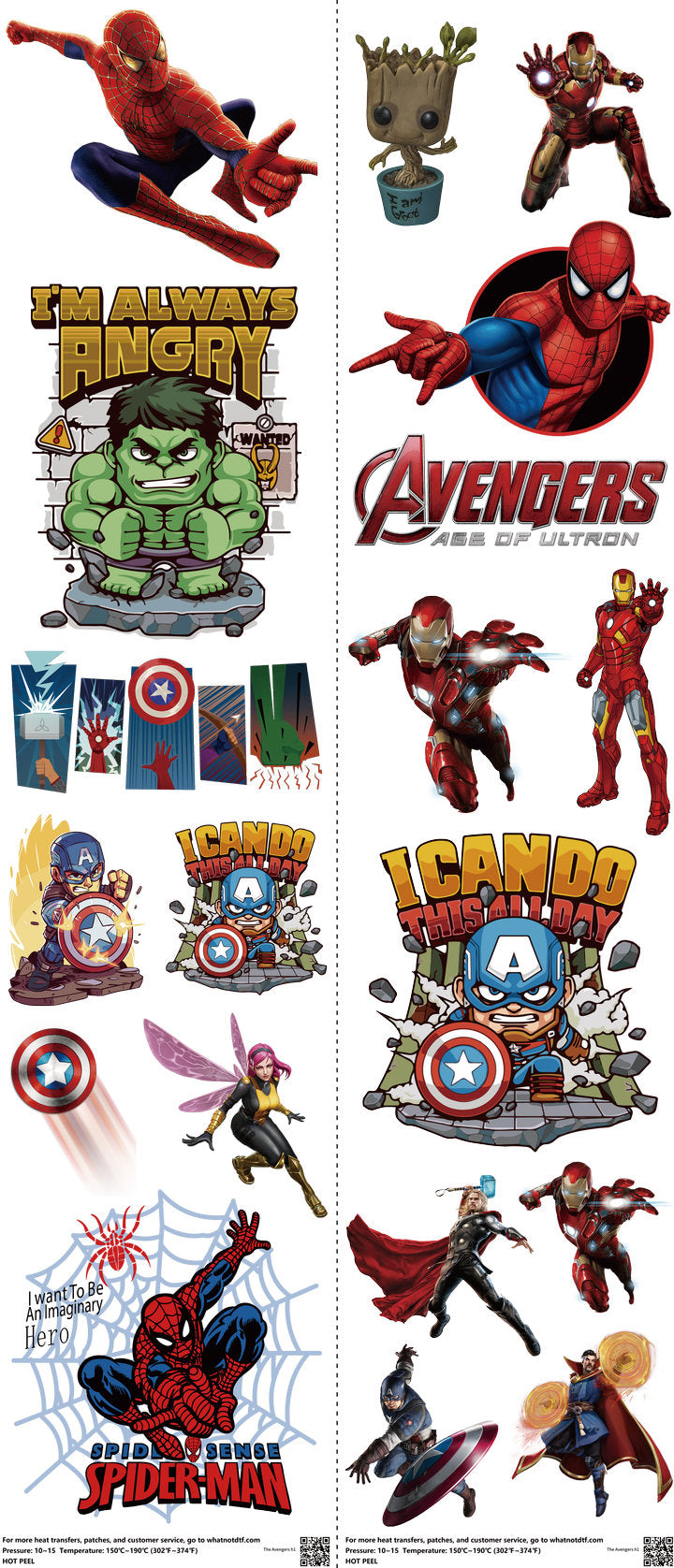 Hero-Inspired Art mixed-style heat transfer design set on a 23.5 by 53 inch sheet