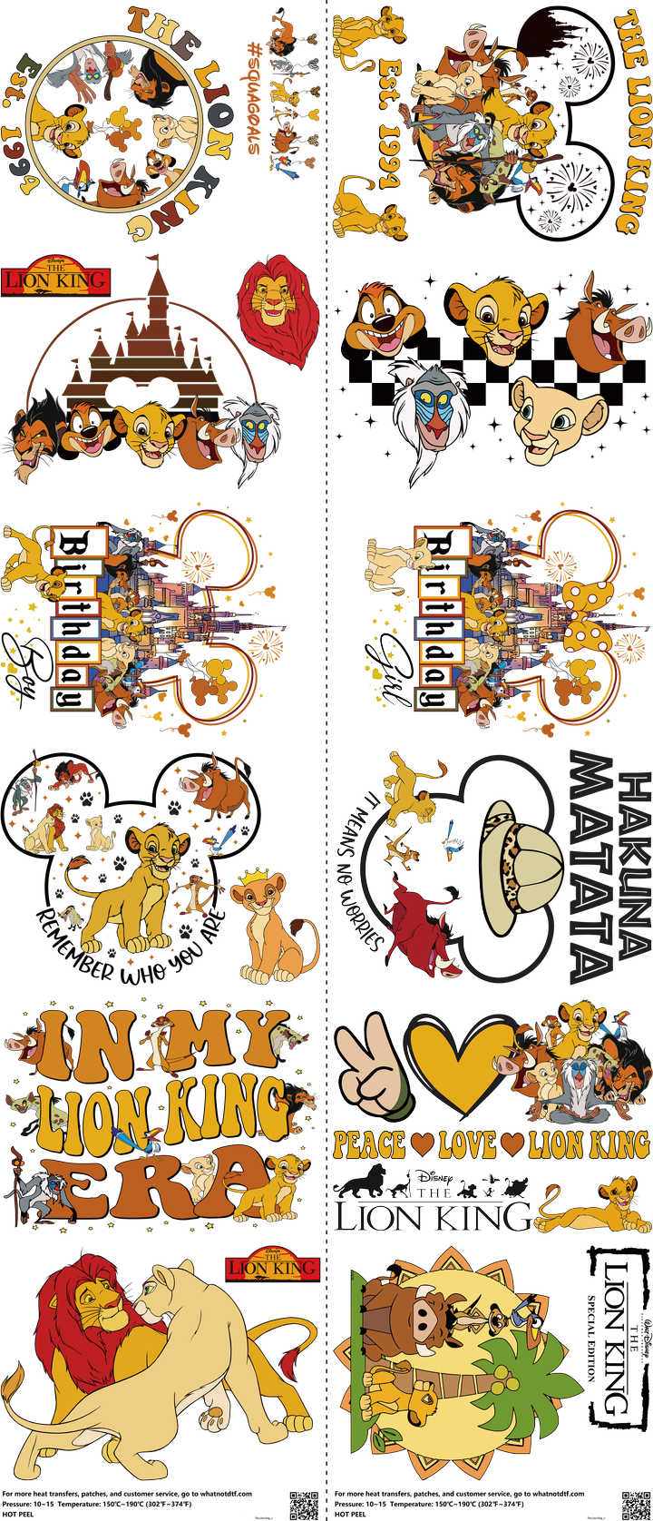 Family Animation Style mixed-style heat transfer design set on a 23.5 by 53 inch sheet