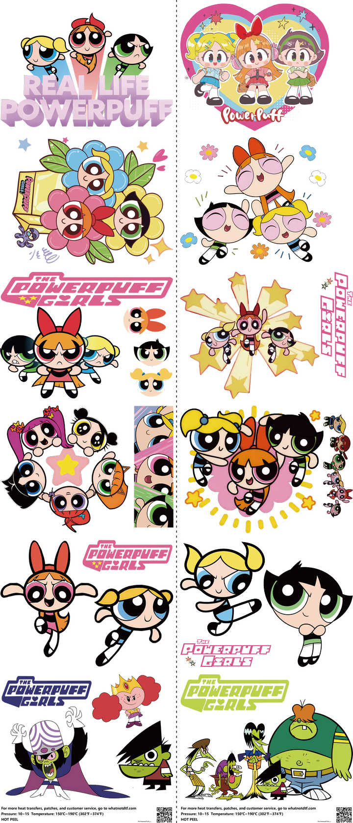 Classic Cartoon Style mixed-style heat transfer design set on a 23.5 by 53 inch sheet