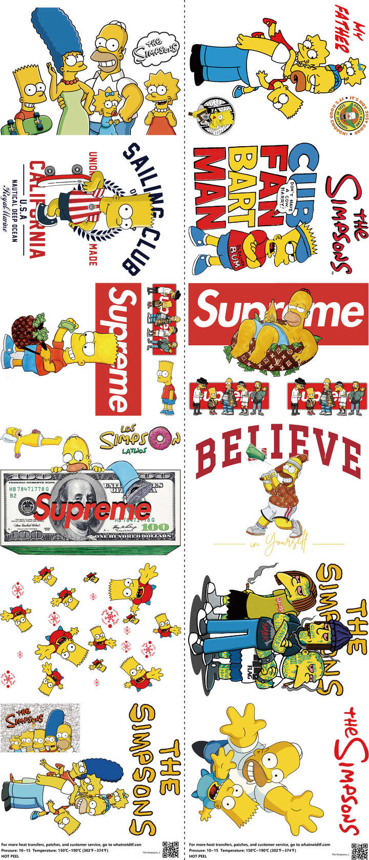 Classic Cartoon Style mixed-style heat transfer design set on a 23.5 by 53 inch sheet