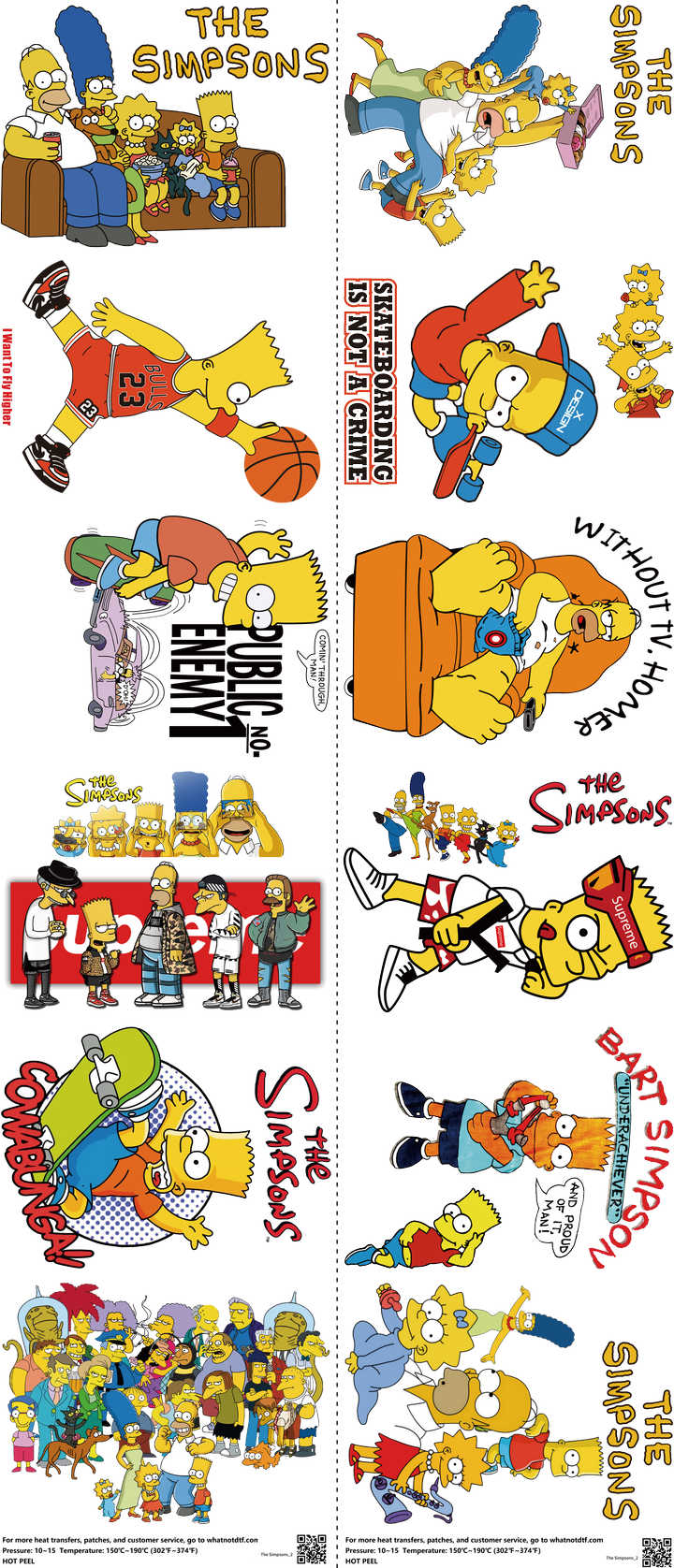 Classic Cartoon Style mixed-style heat transfer design set on a 23.5 by 53 inch sheet