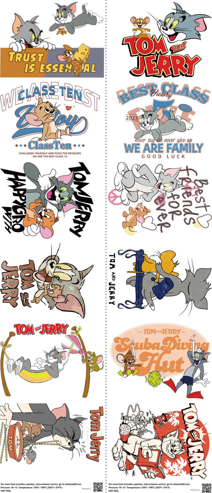 Classic Cartoon Style mixed-style heat transfer design set on a 23.5 by 53 inch sheet